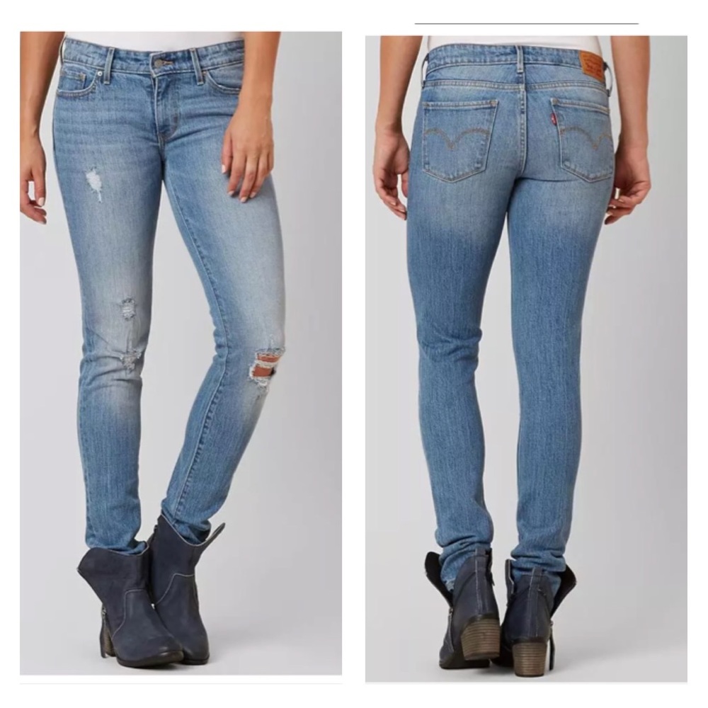 EXC! Levi's 711 Skinny Jeans 33 /30 Mid Rise Med Light Wash Distress Holes Soft